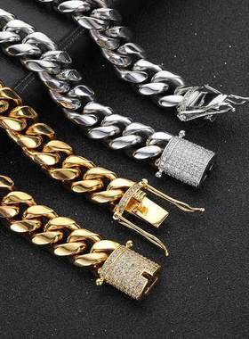 欧美跨境嘻哈饰品不锈钢古巴手链