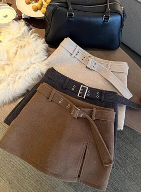 2025秋冬新款韩版时尚百搭宽松显瘦高腰加厚毛呢半身裙