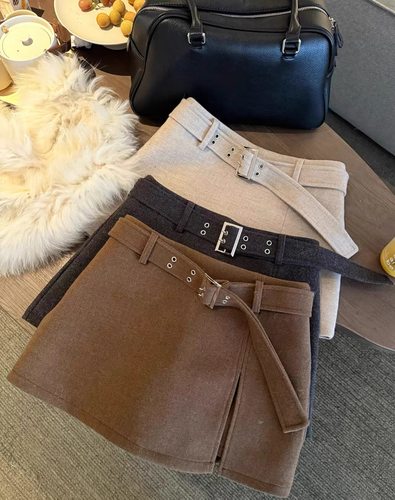 2025秋冬新款韩版时尚百搭宽松显瘦高腰加厚毛呢半身裙