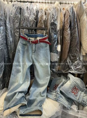 加绒阔腿牛仔裤女冬2025高腰显瘦浅色复古蓝色窄版直筒裤