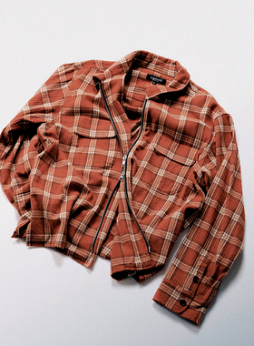 SUPERTOFU(SPTF) AW24 做旧磨损细节 拉链 格纹衬衫