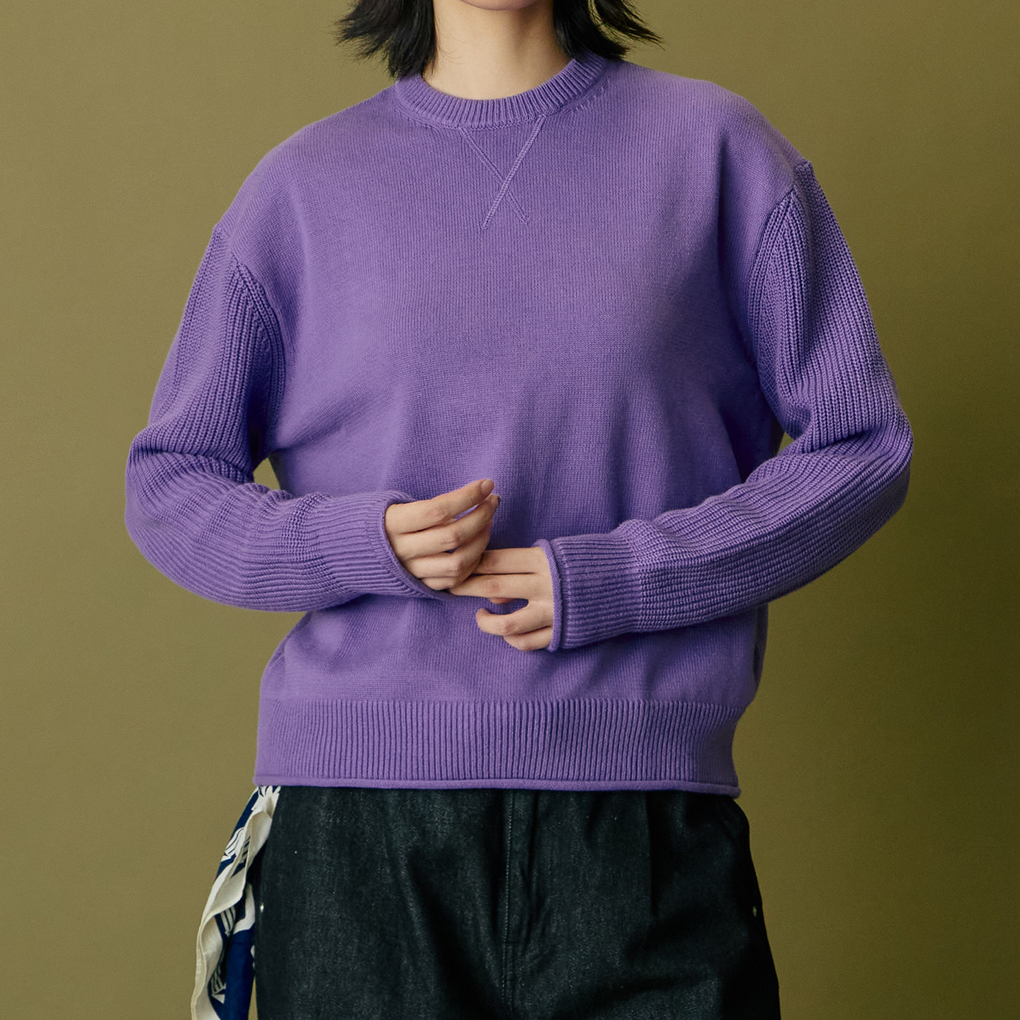 SUPERTOFU「跟卫衣一样好穿」拼接织法 下摆卷边 纯棉针织衫 AW26