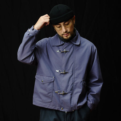 SUPERTOFU龙虾扣 法工蓝 洗水做旧 工装夹克外套 AW25