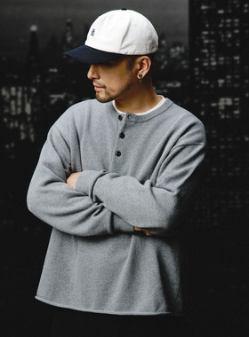 SUPERTOFU 老钱风 亨利领 果实扣 轻松随性 自然卷边 针织衫 AW25