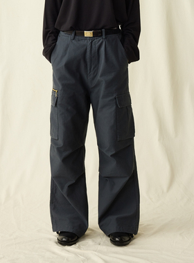 SUPERTOFU吊坠拉链 洗水灰 竹节缎纹 直筒 工装长裤 AW25