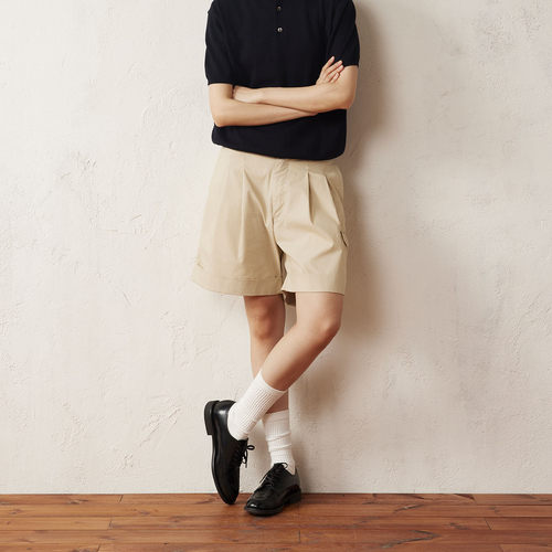 老钱风舒适皱感高密度纯棉短裤