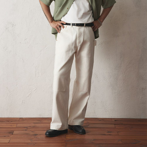 洗水做旧直筒宽松双膝工装长裤