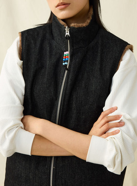 SUPERTOFU 双面穿 串珠拉链 仿澳毛 复古牛仔马甲背心 AW25