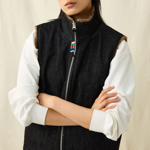 SUPERTOFU 双面穿 串珠拉链 仿澳毛 复古牛仔马甲背心 AW25