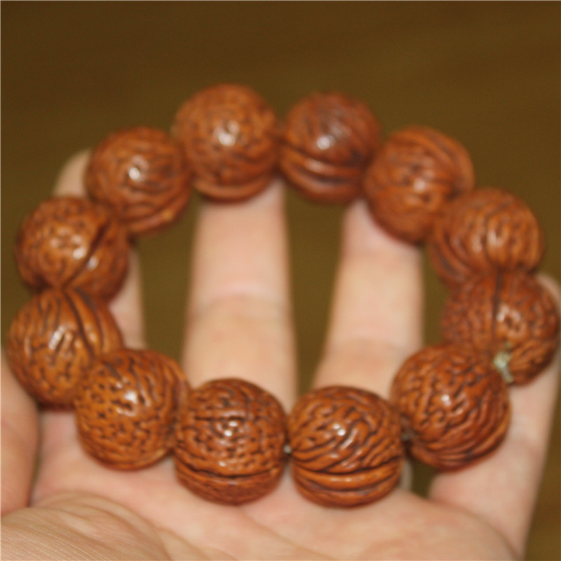 精品野生脑纹桃核手串 矮桩大肚正圆  菩提子手串手链佛珠22mm