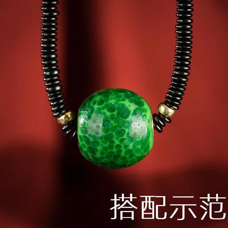 清代古法青蛙皮老琉璃散珠点翠点绿多宝手串项链配件古珠佛珠腰珠