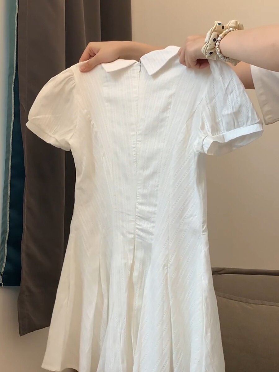 여성을위한 프렌치 화이트 드레스 여름 새 셔츠 스커트 대학 스타일 작은 슬림 기질 티 브레이크 스커트 짧은 스커트