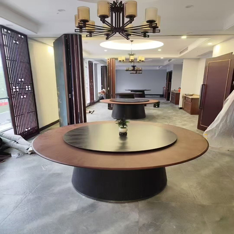 实木新中式酒店大圆桌电动餐桌