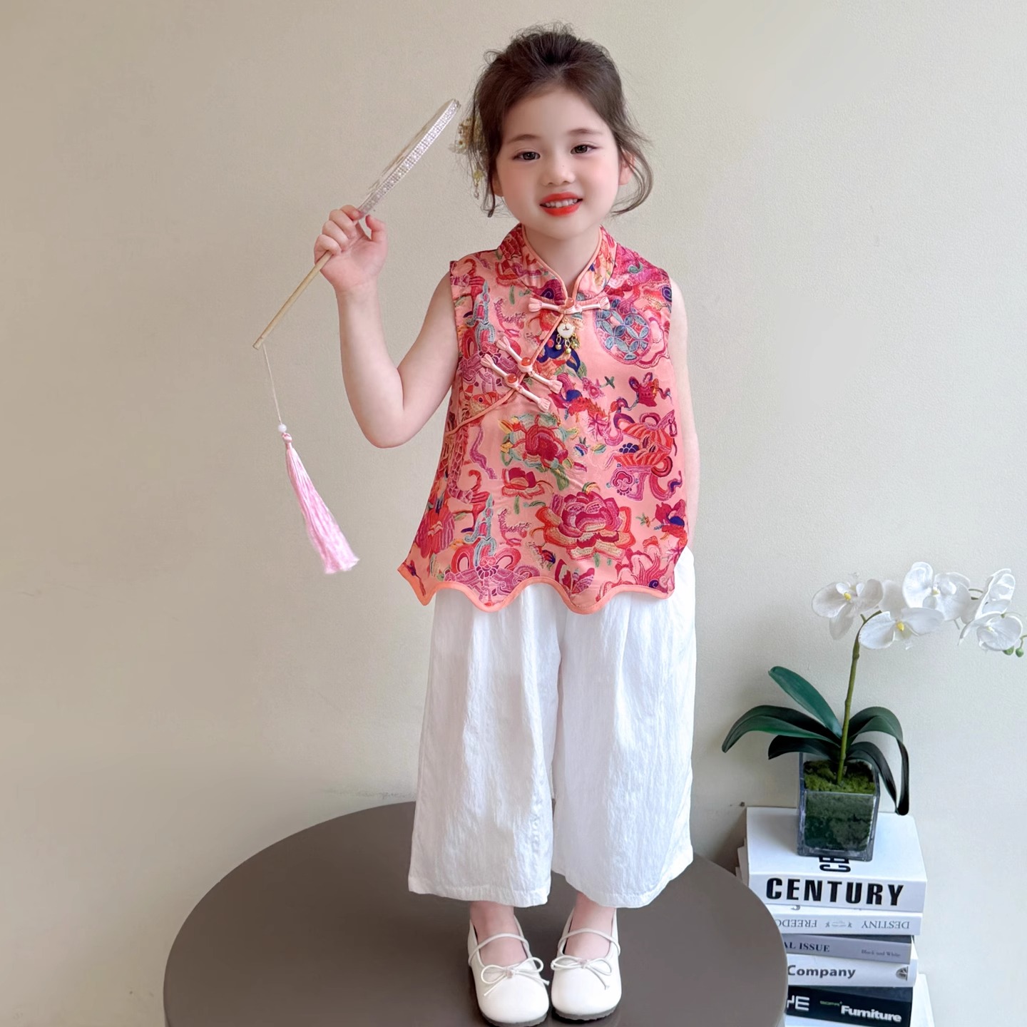 汉服女童新中式国风套装夏款女宝宝古风背心夏装小女孩旗袍两件套