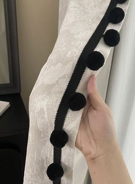 窗帘花边毛球黑色装饰带立边球球花边流苏绒球点缀窗帘装饰边辅料