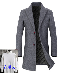 秋冬男士加棉厚款羊毛呢子大衣男韩版修身中长款商务休闲风衣外套