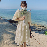 2022夏季新款泡泡格面料白色黑边连衣裙225-6615-P105（控158），女装连衣裙，浙宝225
