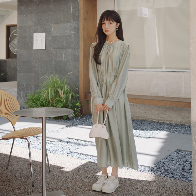 已出货2022秋季新款长袖浅绿色连衣裙225-7016-P115（控168），女装连衣裙，浙宝225