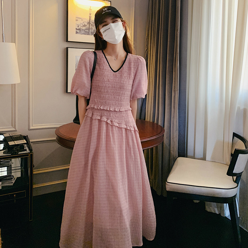 2023夏季新夏季唯美领子黑边连衣裙粉色225-23088-P115（控168）图片