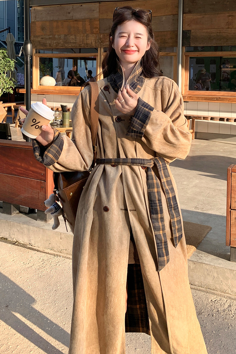 钉珠常规法式厚薄杂款女韩版风衣毛呢中长款韩版大衣春秋气质复古,女装风衣,浙宝225