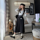 已出货2023春季白标装饰镶边黑色背带裙225-7011-P105（控158），女装连衣裙，浙宝225
