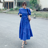 2022夏季新款斜门襟宝蓝色连衣裙225-6618-P115（控168），女装连衣裙，浙宝225
