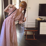 粉色波点连衣裙夏季女2025新款法式显瘦甜美减龄泡泡袖长款仙女裙，女装连衣裙，浙宝225