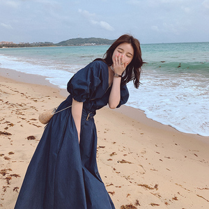 女装收腰显瘦连衣裙夏温柔风泡泡袖桔梗裙子