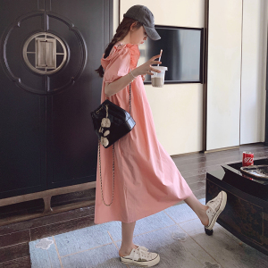 夏季韩系奶甜粉色小飞袖公主连衣裙清纯初恋甜美减龄长款娃娃裙女图片