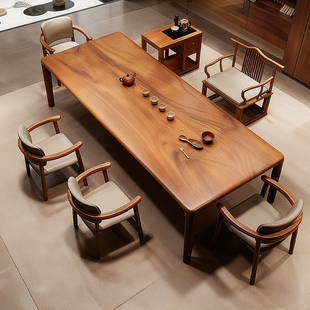 黑胡桃木新中式 大板泡茶桌椅家用大板现代简约办公室实木禅意茶台