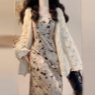高級(jí)感法式 小個(gè)子長(zhǎng)裙套裝 碎花吊帶連衣裙子女夏開(kāi)春穿搭2025新款