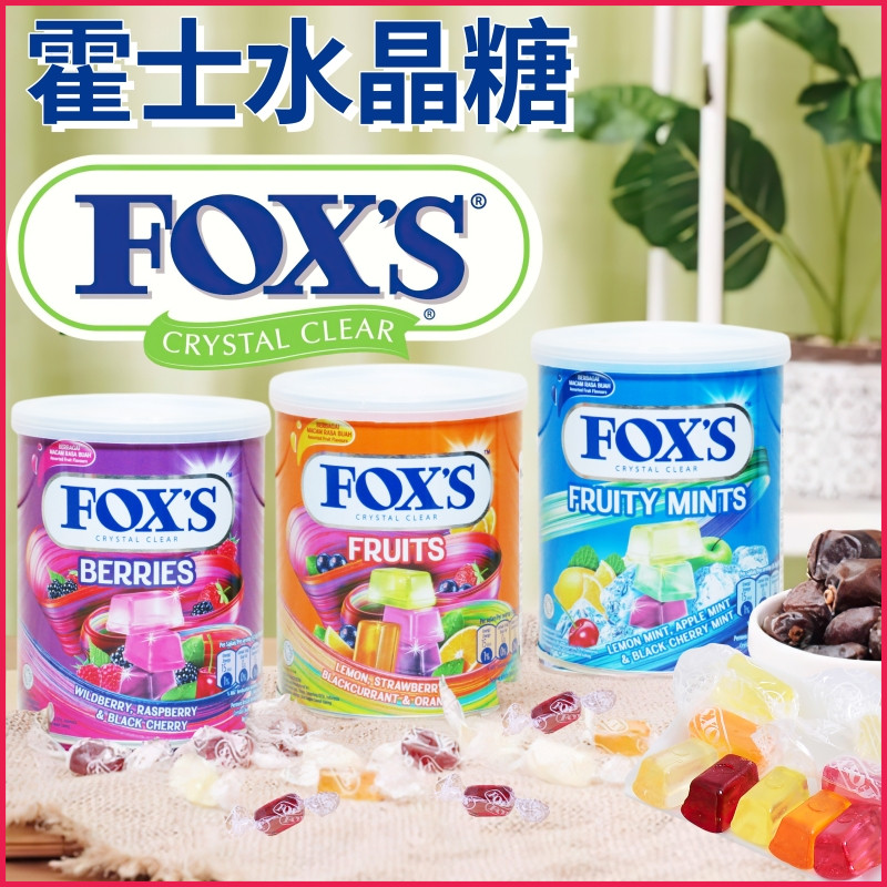 印尼进口雀巢FOXS霍士水晶糖罐装180克 什锦水果杂莓味透明硬糖果