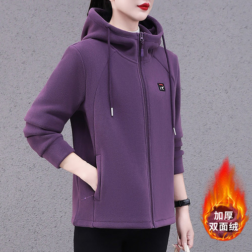 双面绒连帽加绒卫衣外套女秋冬季
