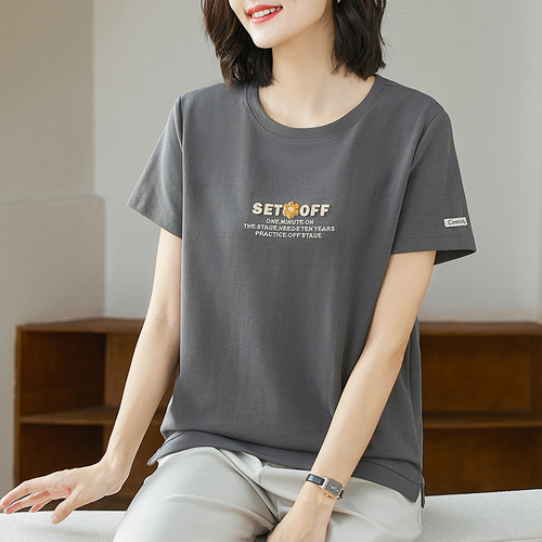 清歌时尚刺绣圆领短袖T恤女夏装