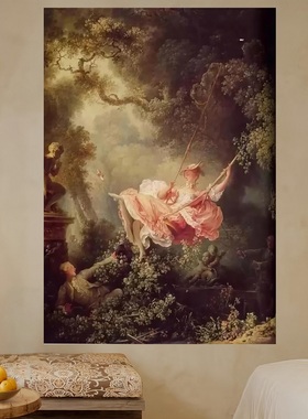 挂布弗拉戈纳尔秋千洛可可艺术竖款欧式油画背景布古典竖版装饰布