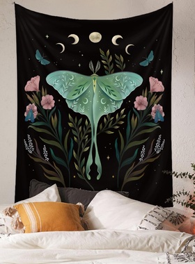 绿色蝴蝶挂布租房个性遮丑挂毯客厅书房装饰布卧室古风氛围感画布