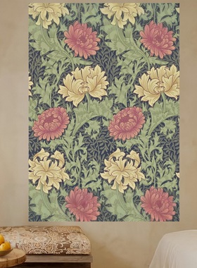 法式花型图案壁纸美式乡村古典轻奢墙布复古壁布客厅背景墙布挂布