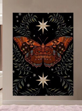 飞蛾蝴蝶挂毯黑色系出租屋背景布房间装饰布欧美艺术挂布墙面挂布