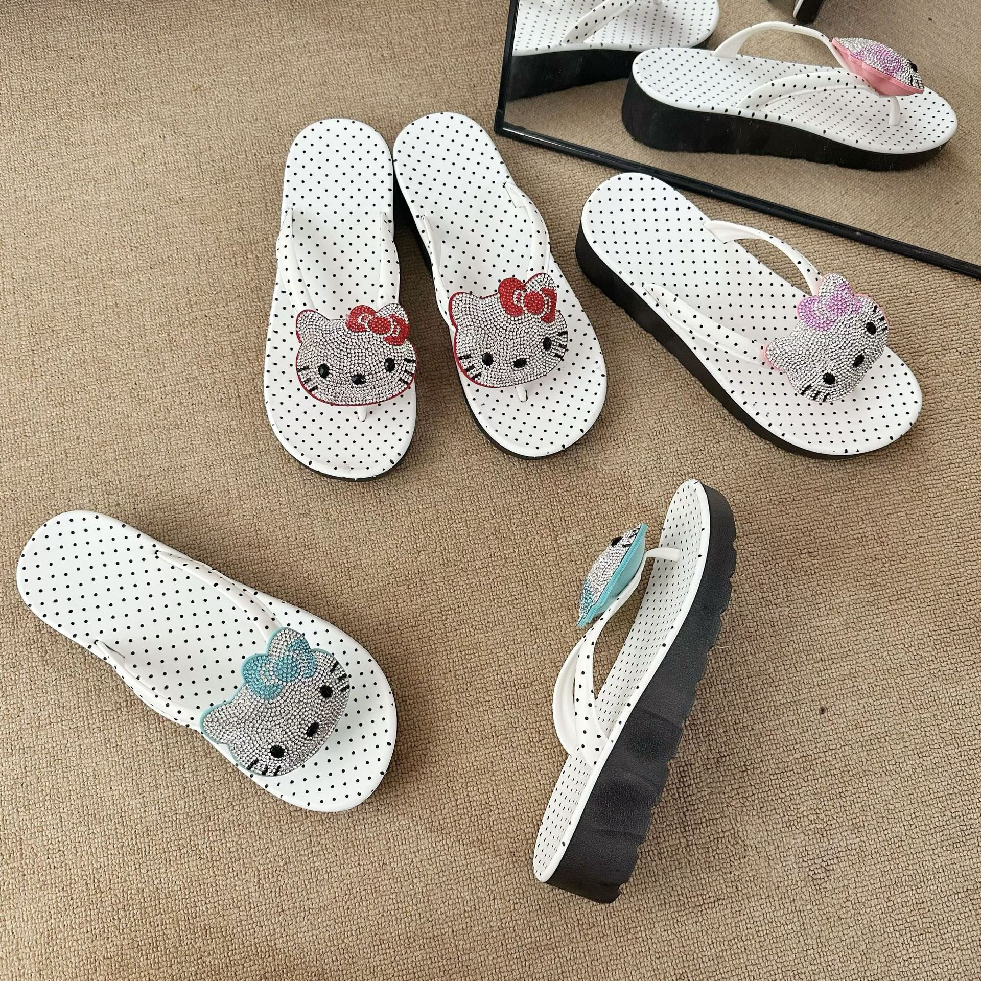 波点闪闪kt防水人字拖夏季外穿ins博主同款海边踩屎感女生凉拖鞋