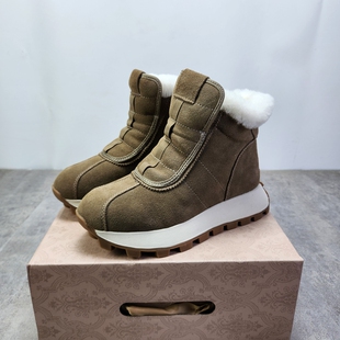 撤柜清仓女士真反绒牛皮加绒雪地靴冬季厚底高帮户外防寒保暖棉鞋