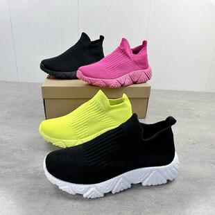 Q弹爆米花软底运动休闲鞋男女款飞织网面透气超轻大码套脚袜子鞋