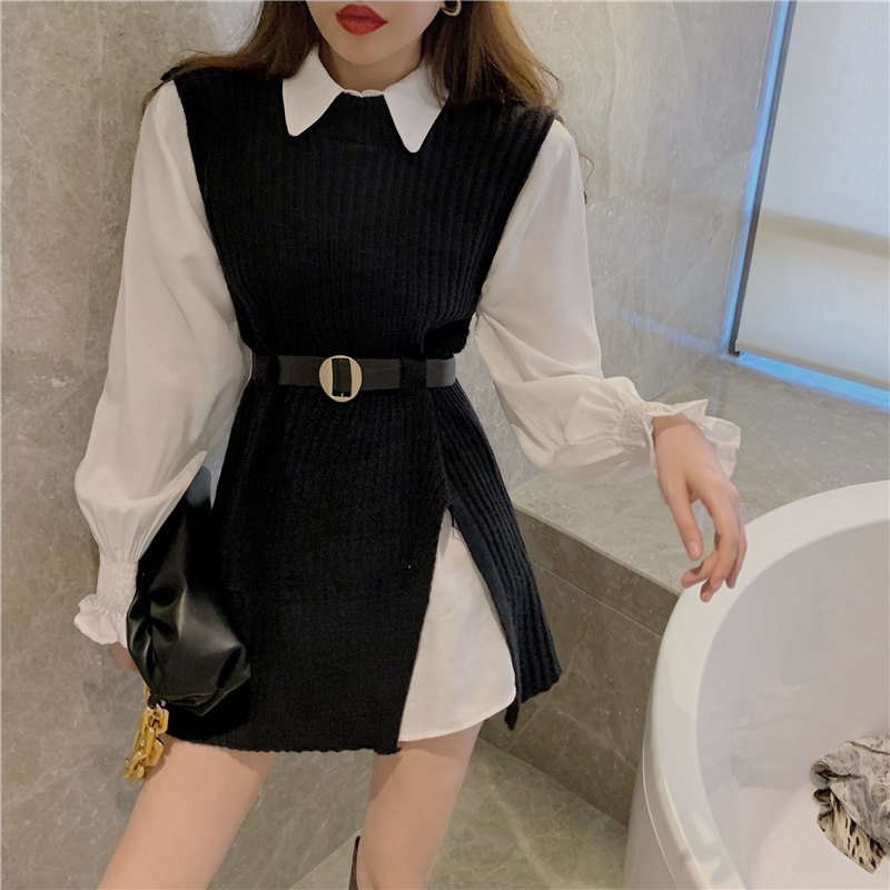 Real shot real price 517 ᦇ casual sweater women's sweater fashion suit Hong Kong style shirt vest two piece set