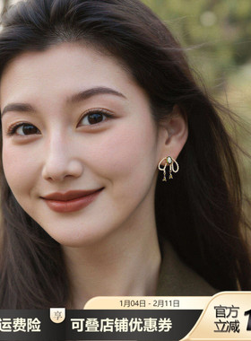 高级感橄榄绿锆石蝴蝶结耳钉优雅小众气质百搭轻奢精致漂亮耳夹