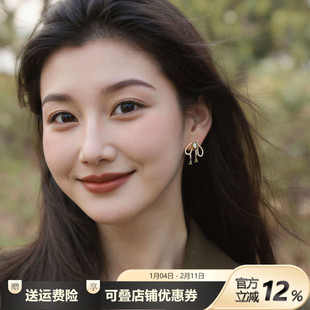 高级感橄榄绿锆石蝴蝶结耳钉优雅小众气质百搭轻奢精致漂亮耳夹