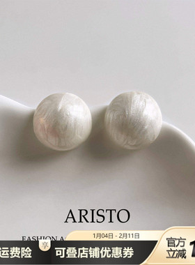 简约大气高级感滴油白色圆球耳钉法式小众设计轻奢气质百搭耳环