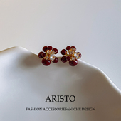 新年烟花锆石红滴油耳钉女时尚 轻奢精致甜美耳坠可爱气质百搭耳环