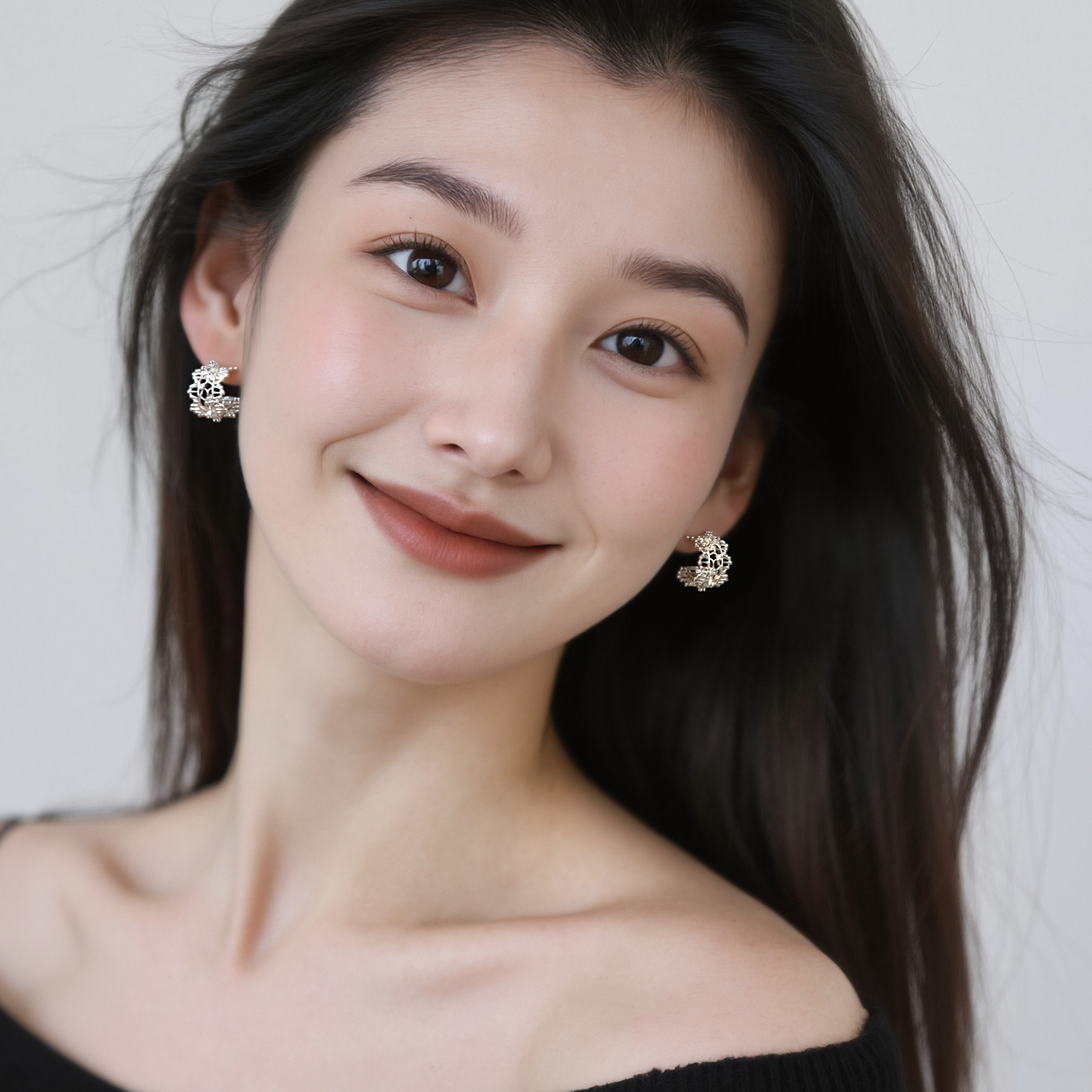 艺术菱形纹理编织银色耳钉小众设计高级气质耳环通勤精致长款耳饰