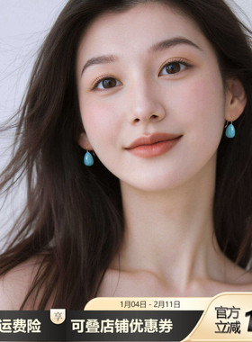 法式蓝色滴油水滴耳钩小清新设计感气质高级百搭精致通勤百搭耳饰