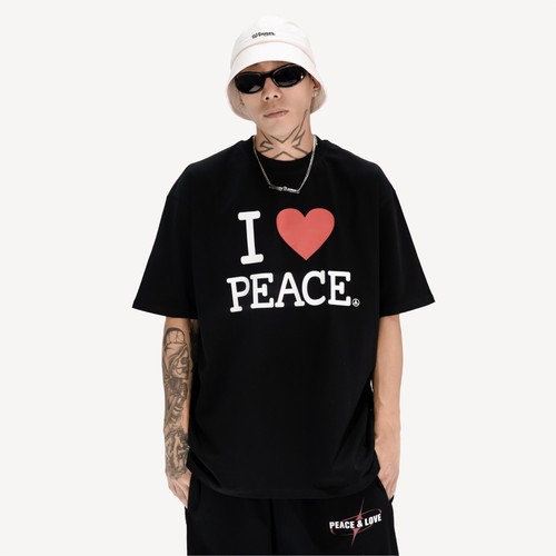 KeepingGear街舞厂牌ILove系列新款潮牌嘻哈短袖黑白小领口不变形