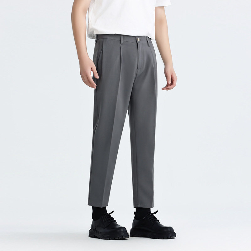 春夏垂感抗皱免烫西裤男九分裤小直筒微宽松长裤男士通勤休闲西裤